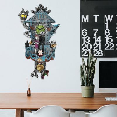 Decoración de Reloj de Cuco de Halloween Espeluznante Reloj de Pared Figurita Esqueleto Calabaza Escultura de Pared para Decoración de Hogar Sala de Estar Dormitorio