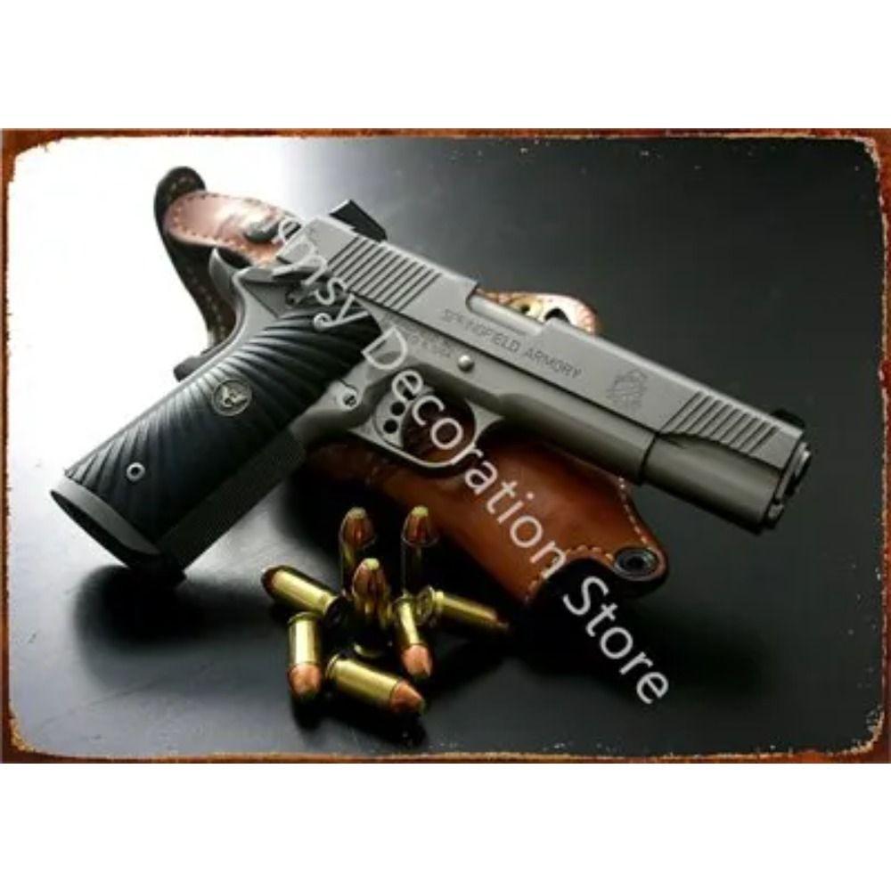 Retro Pistol Tin Sign Metal Wall Art for Home Bar Club Decor