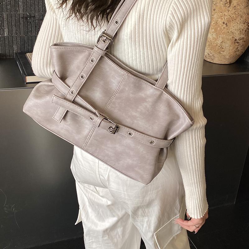 Faux Leather Tote Bag for Women with Belt Detail Fashion Shoulder Handbag Casual Everyday Use