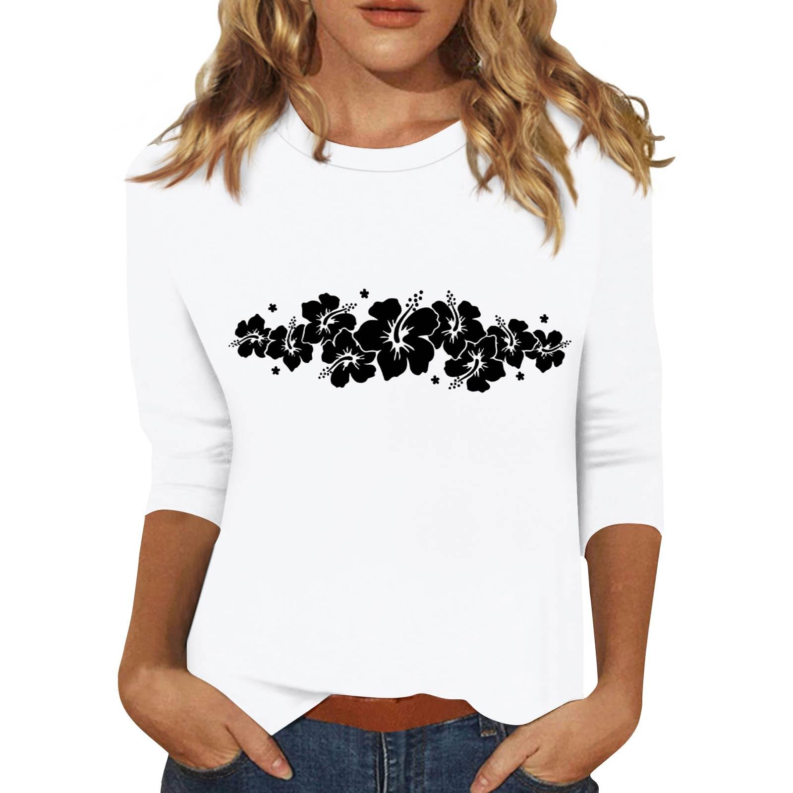 

Women s Fashionable Casual Three Quarter Sleeve Printed Collar Pullover Top S білий