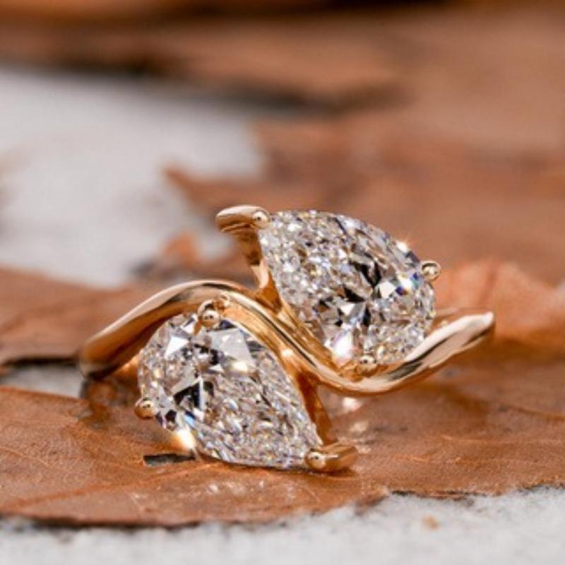 

Sparkling Set Zircon Double Droplet Shaped Women s Ring, Suitable for Brides Engagement, Wedding, Banquet Zircon Gifts 7