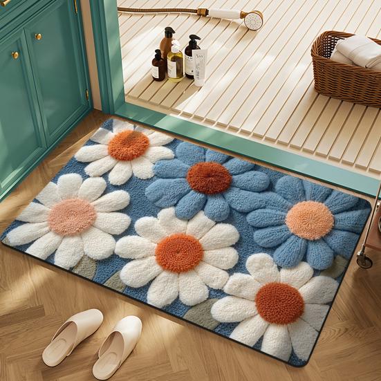 Bodenmatte Schnelltrocknend Lebendige Farbe Blumendesign Rutschfeste Rückseite Teppich Badezimmer Wohnzimmer Fußmatte Heimdekor