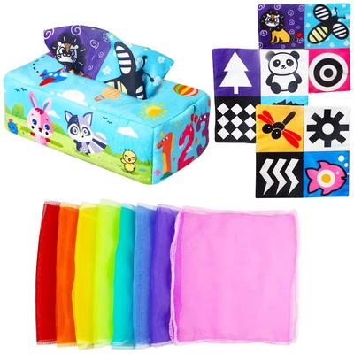 Magic Tissue Box Hračka pro miminka, měkké Montessori senzorické hračky pro miminka 0-6-12 měsíců, vysoce kontrastní dětské hračky pro novorozence Batolata Kojenci Dárek