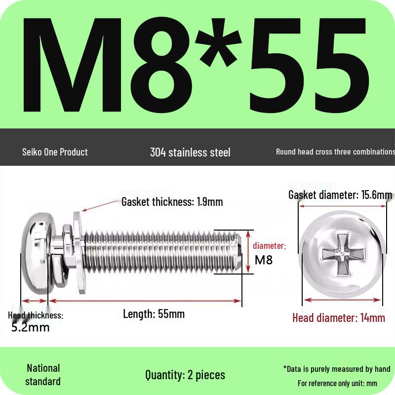 304 Stainless Steel Phillips Round Head Screw with Flat Washer M3/M4/M5/M6