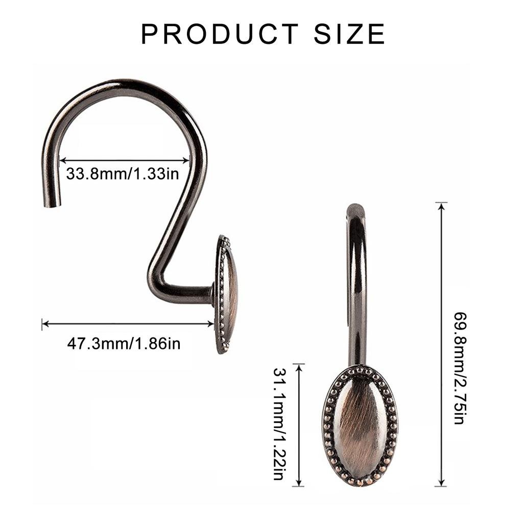 Duschdraperikrokar Legerade Ringar för Gardiner Gardiner Hängare 12 st Rostfritt Zinklegering Duschkrok Set för Hem och Hotell