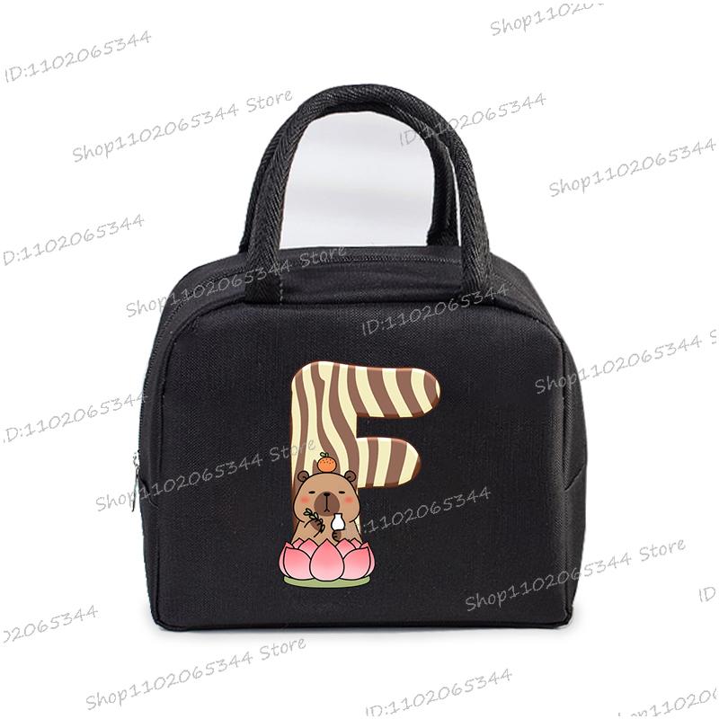 Lustige Cartoon-Capybara-Alphabet A-Z Tragbare Lunchtasche Damen Multifunktionale Isoliertasche Outdoor Kinder Bento Lunchtaschen