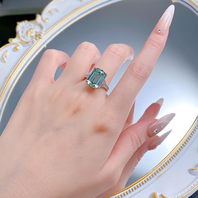 Elegant Green Tourmaline & Diamond Ring - S925 Silver, 10x14mm Square Gemstone