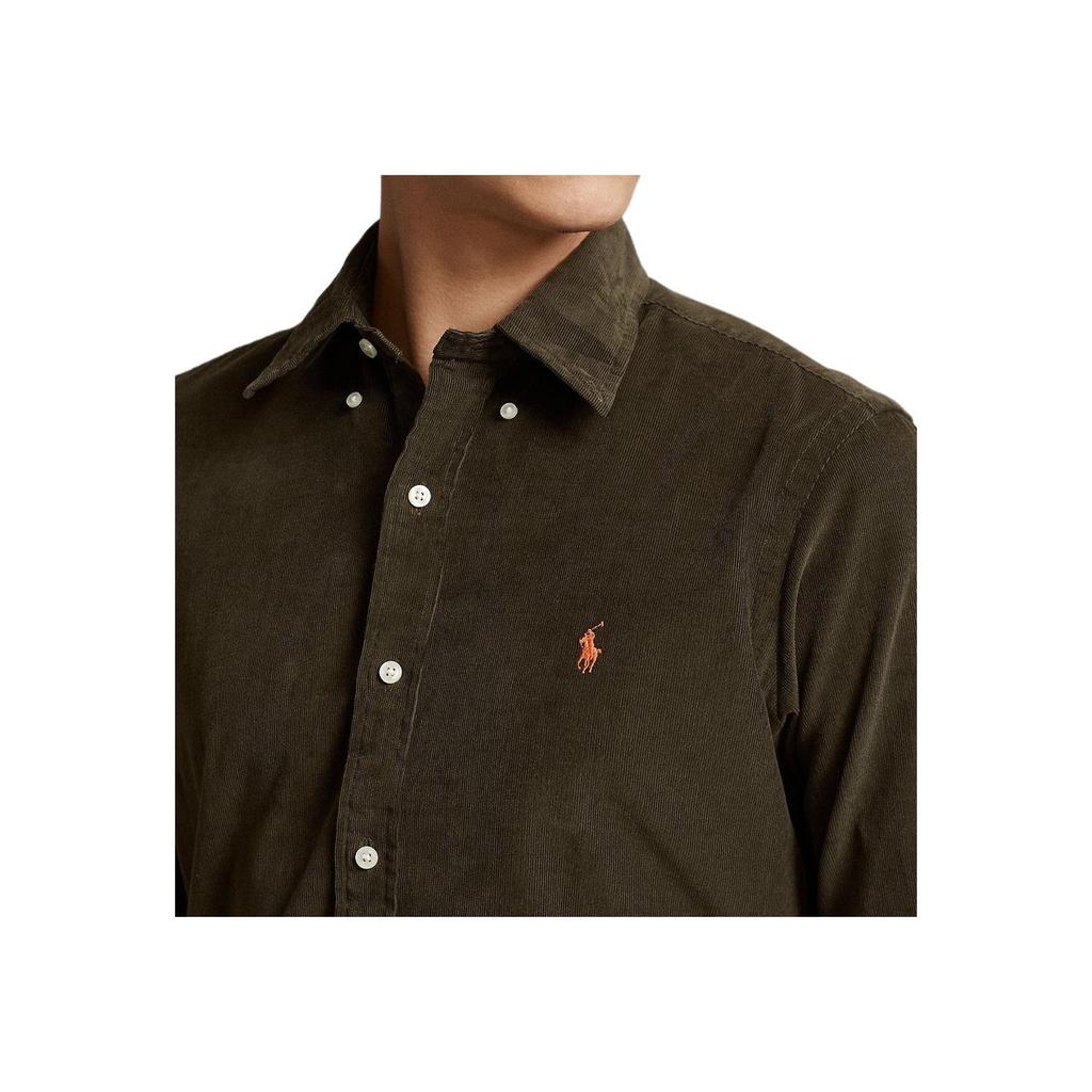 Polo Ralph Lauren FW22 Solid Logo Embroidered Long Sleeve Shirt Men shirts Olive-Green 710818761-014