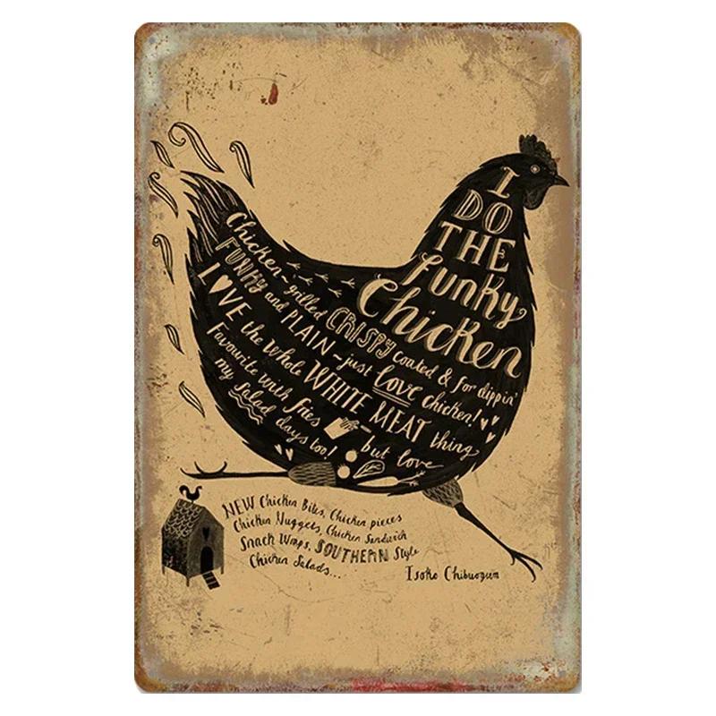 Chicken Rooster Hen Coop Egg Decorative Metal Sign, Vintage Tin Metal Plate for Farmhouse Kitchen Wall Home Decor