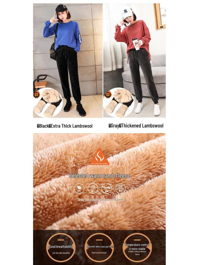 Women's Slimming Harem Pants: Autumn/Winter Thick Velvet, Warm Imitation Lamb, Loose-Fit Casual Sportswear