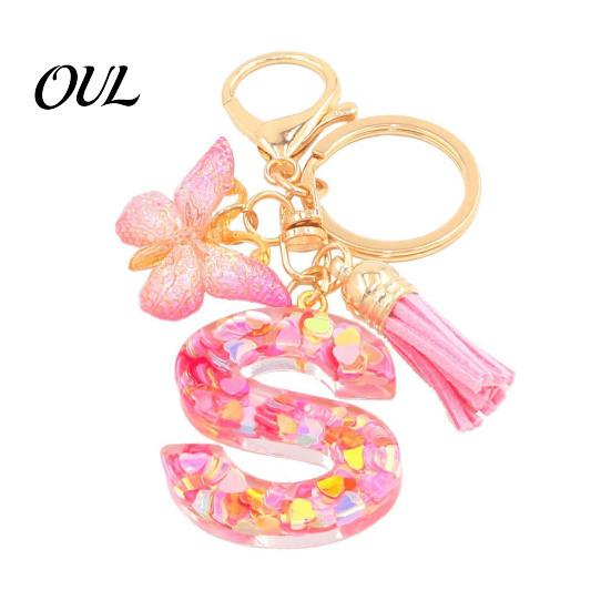 Kompaktes Schlüsselanhänger-Anhänger in Rosa-Serie, Pailletten Herz Initialen-Buchstaben-Anhänger Schlüsselkette mit tragbarem Schmetterlings-Quasten-Design, A-Z Halter für Tasche