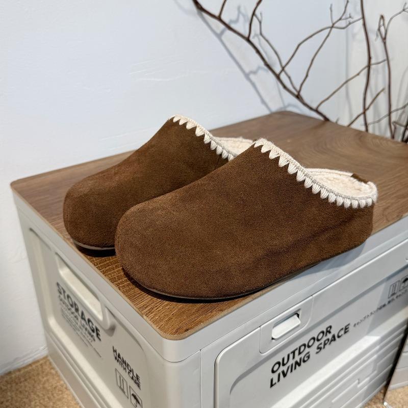 

Retro thick-soled leather bag head half slippers women s autumn and winter new round head casual versatile one pedal 39