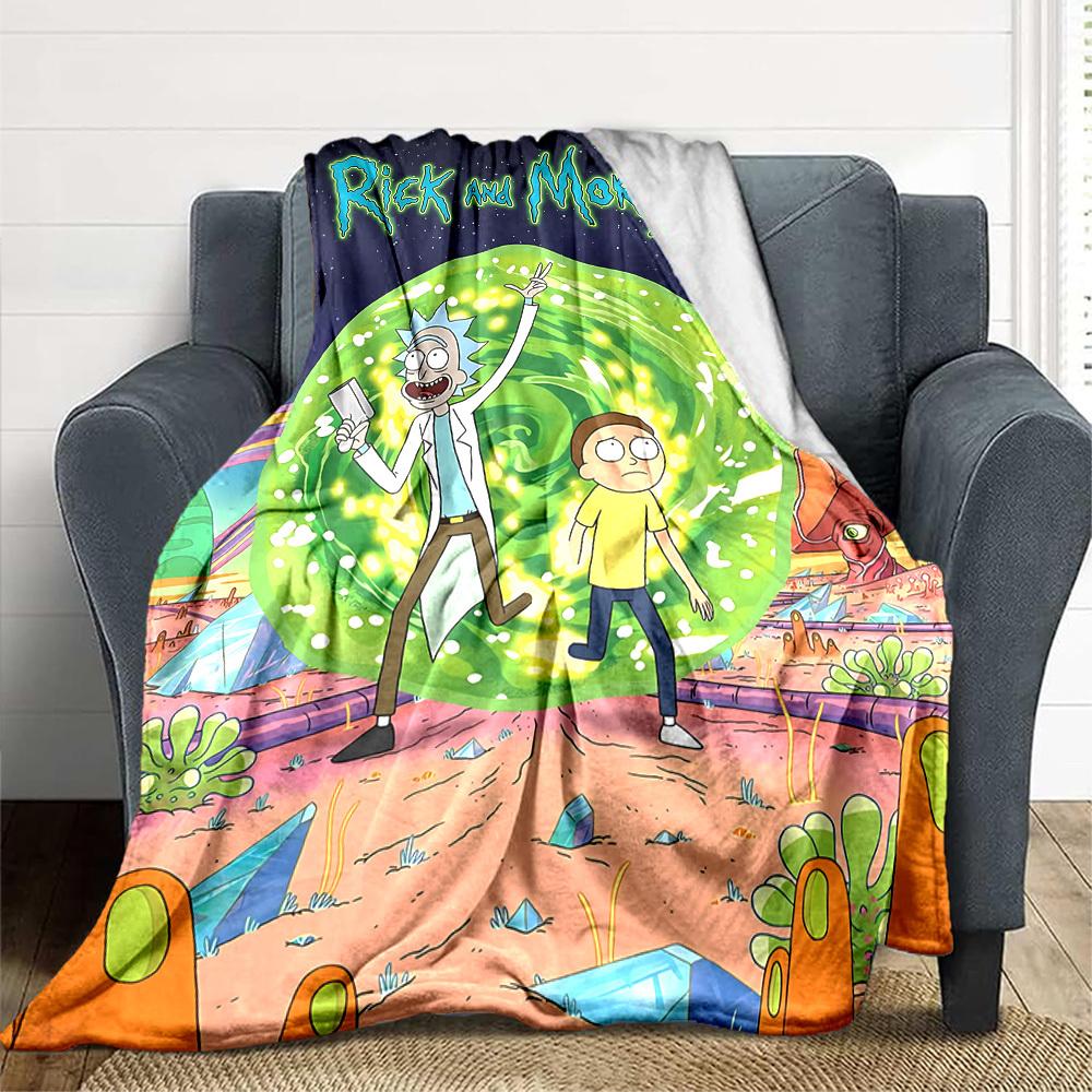 1pc Rick and Morty Flannel Throw Blanket Lightweight Soft Warm All Season Blanket for Sofa, Bed, Travel,L1028048