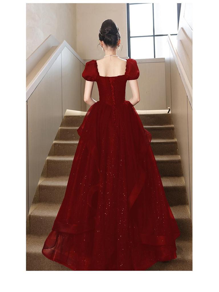 2025 Luxury Red Bridal Toasting Dress: New Style Long Evening Gown for Engagements and Weddings