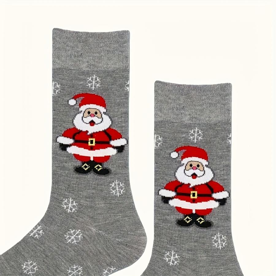 1 Pair of Men'S And Women'S Christmas Style (Santa Claus, Snowflakes) Pattern Mid-Tube Socks, Mainly in Gray, Comfortable Autumn And Winter Warm Socks