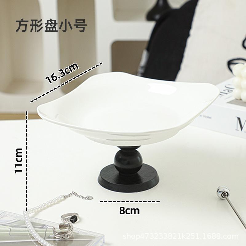 Wooden High-legged Ceramic Plate Cake Tray Afternoon Tea Fruit Plate for The Living Room Storage Container Kitchen Organizer
