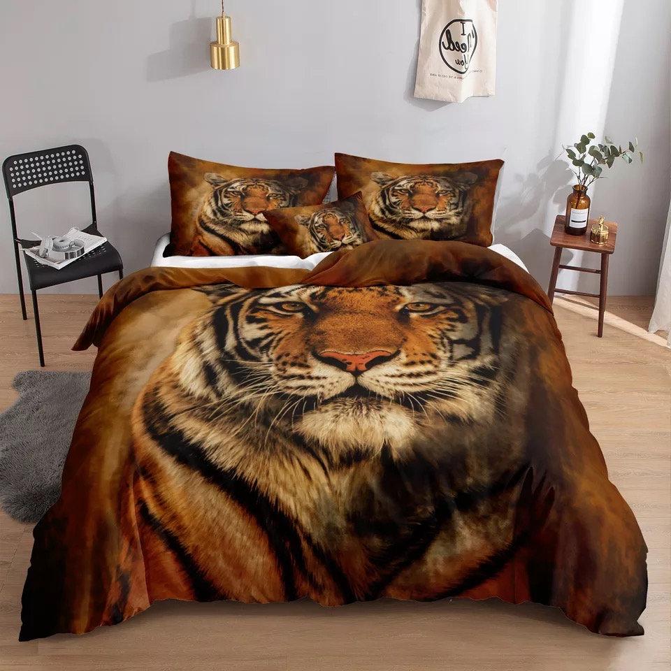 Tiger Duvet Cover Set King Size 3D White Tiger Bedding Sets Wild Animals Pattern Comforter Cover Set For Boys Girls Quilt Cover