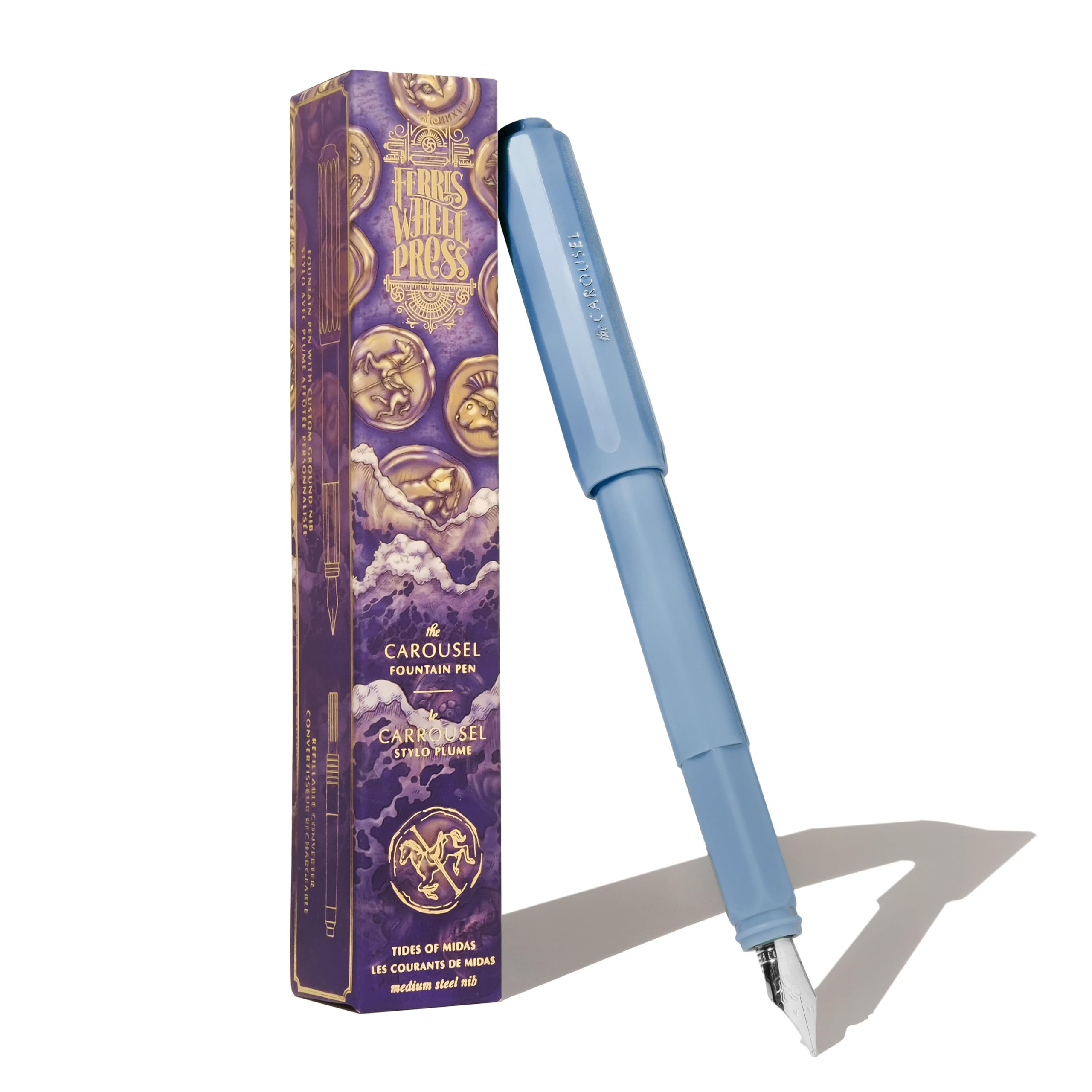

Ferris Wheel Carousel Fountain Acrylic Blend Air Seal Click Lock Tide of Sky Medium Nib Press, Pen, Body, Cap, Midas, Blue,