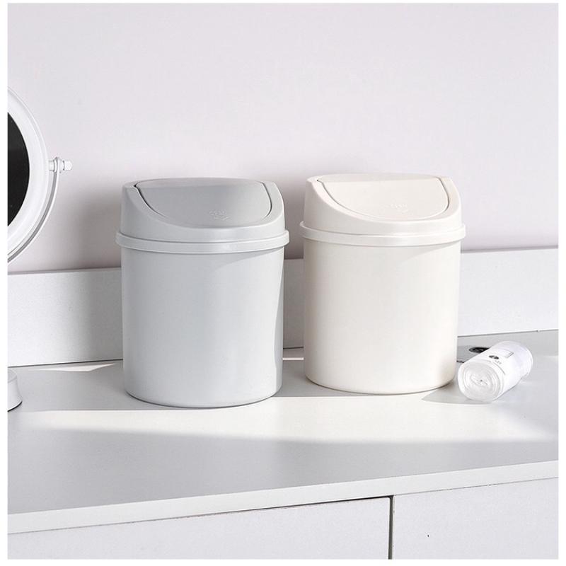 Mini Desktop Bin Small Trash Can Tube with Cover Bedroom Trash Can Garbage Can Clean Workspace Storage Box Home Desk Dustbin