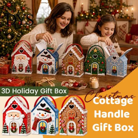 Reusable Holiday Gift Packaging Christmas House Box with Handle, 3D Gingerbread/Santa Claus/Tree/Snowflake Candy Snack Containers for Parties