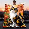 1pc Autumn Leaves Cat Floral Outdoor Soft Polyester Flannel Throw Blanket Versatile for All Seasons , Soft , Cozy , Warm All Season Quilted Throw ,