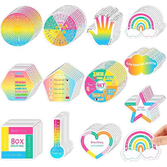 Crtiin 100 Pcs Sensory Strips Anxiety Calm Mindfulness Stickers Fidget Stress Breathing Sensory Sticker Different Textures Rough Tactile Tape for