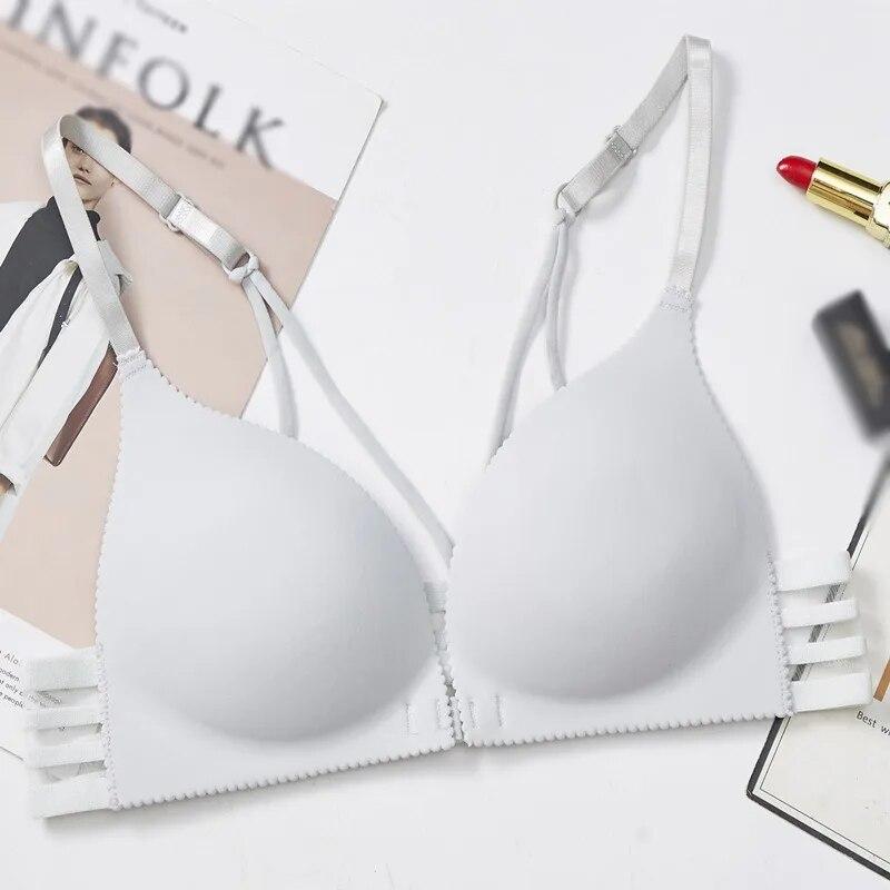 

Цельное простое однотонное бесшовное нижнее белье с тонкими бретелями и пряжкой спереди, красивая задняя часть с треугольной чашкой One Size