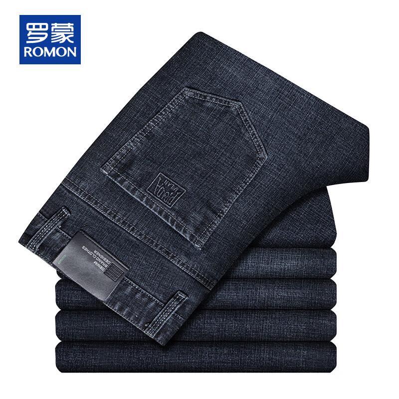 ROMON Men's Thick Loose Straight Stretch Jeans