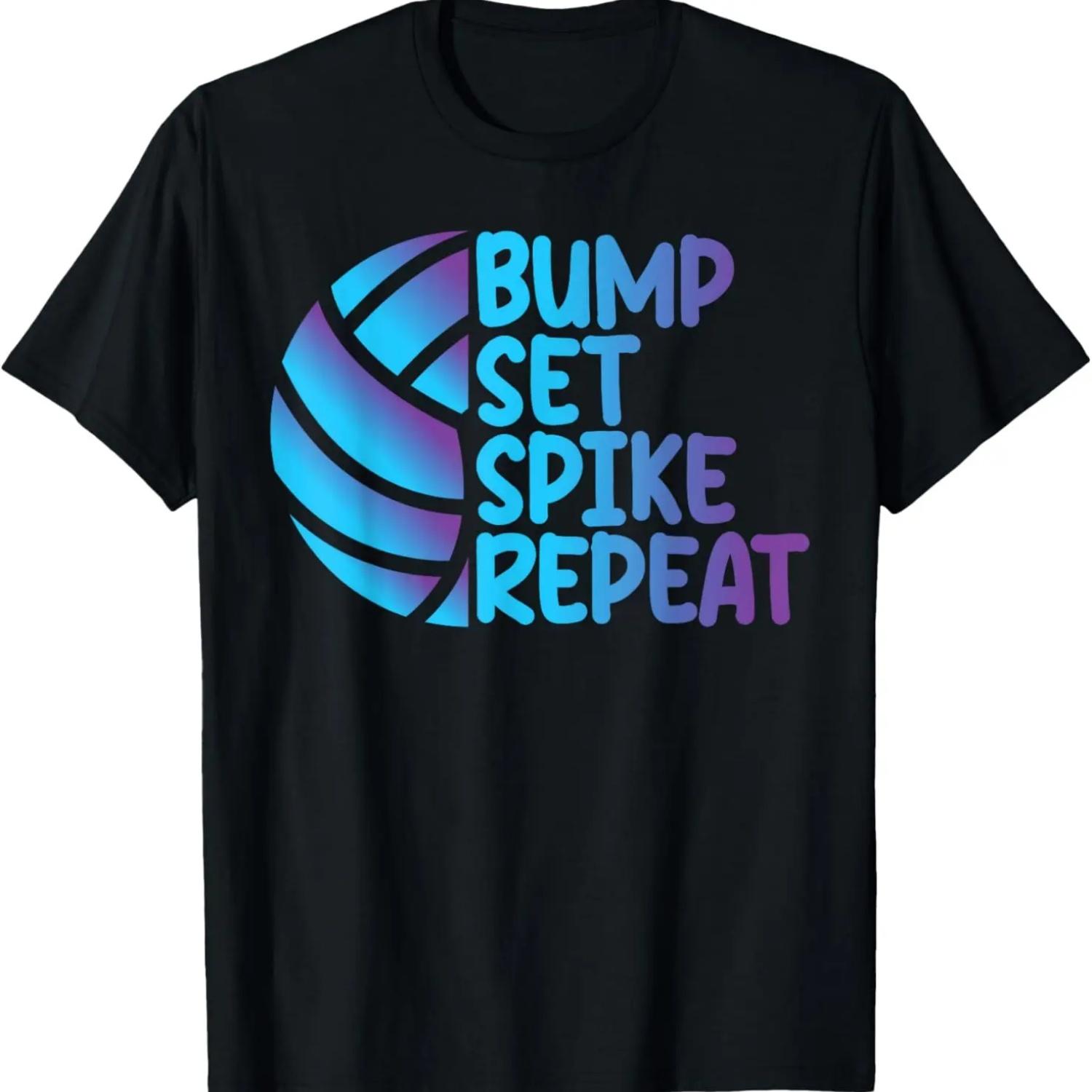 Awesome And Cool Volleyball Tee Bump Set Spike Repeat T-Shirt S