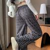Lace Lace Waist Plaid Pants Casual Summer Lazy Slack Wide Legs High Waist Thin Drape Straight Pants