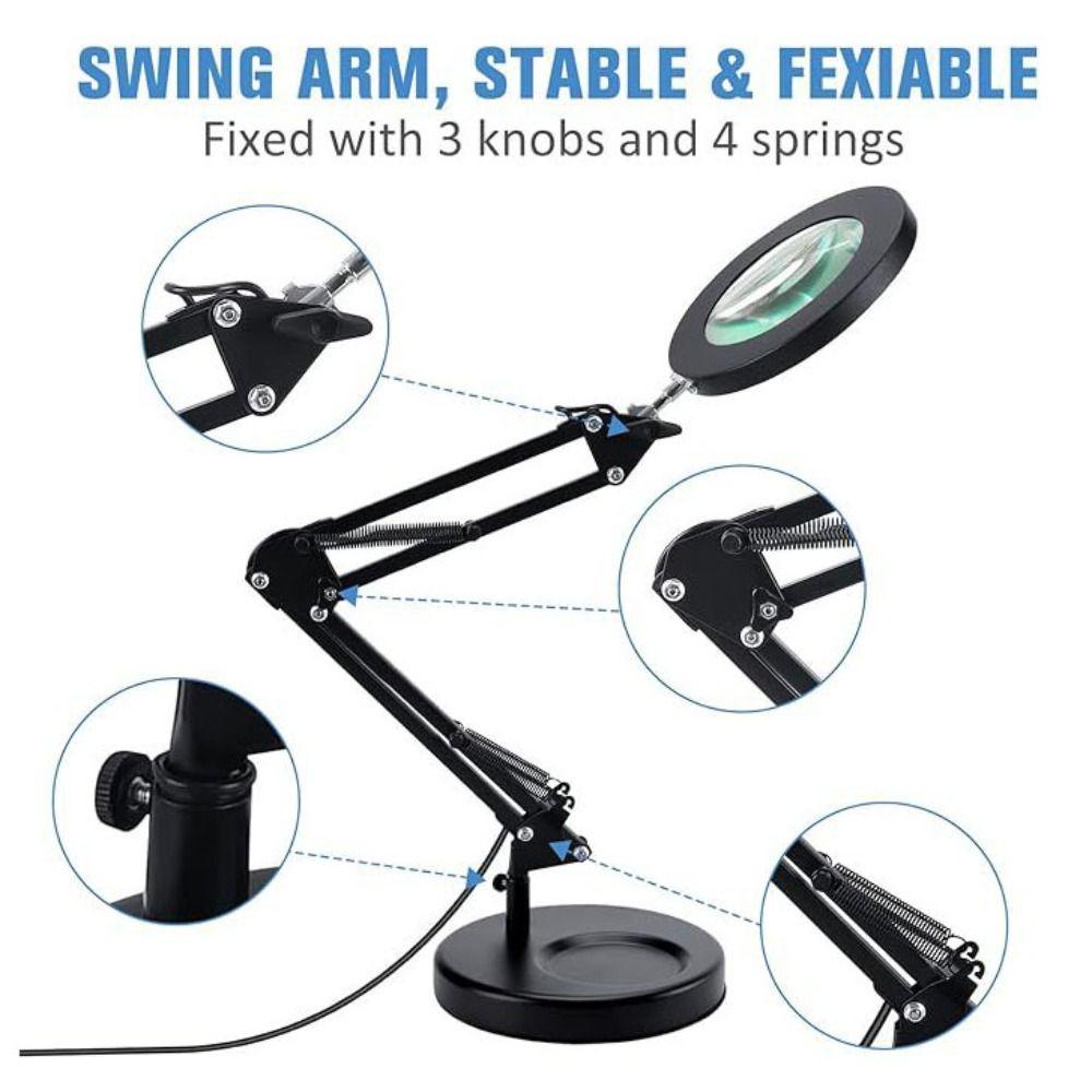 10 Brightness Levels Desk Lamp Adjustable Folding Arm Lamp Magnifying Glass Light  Office Use