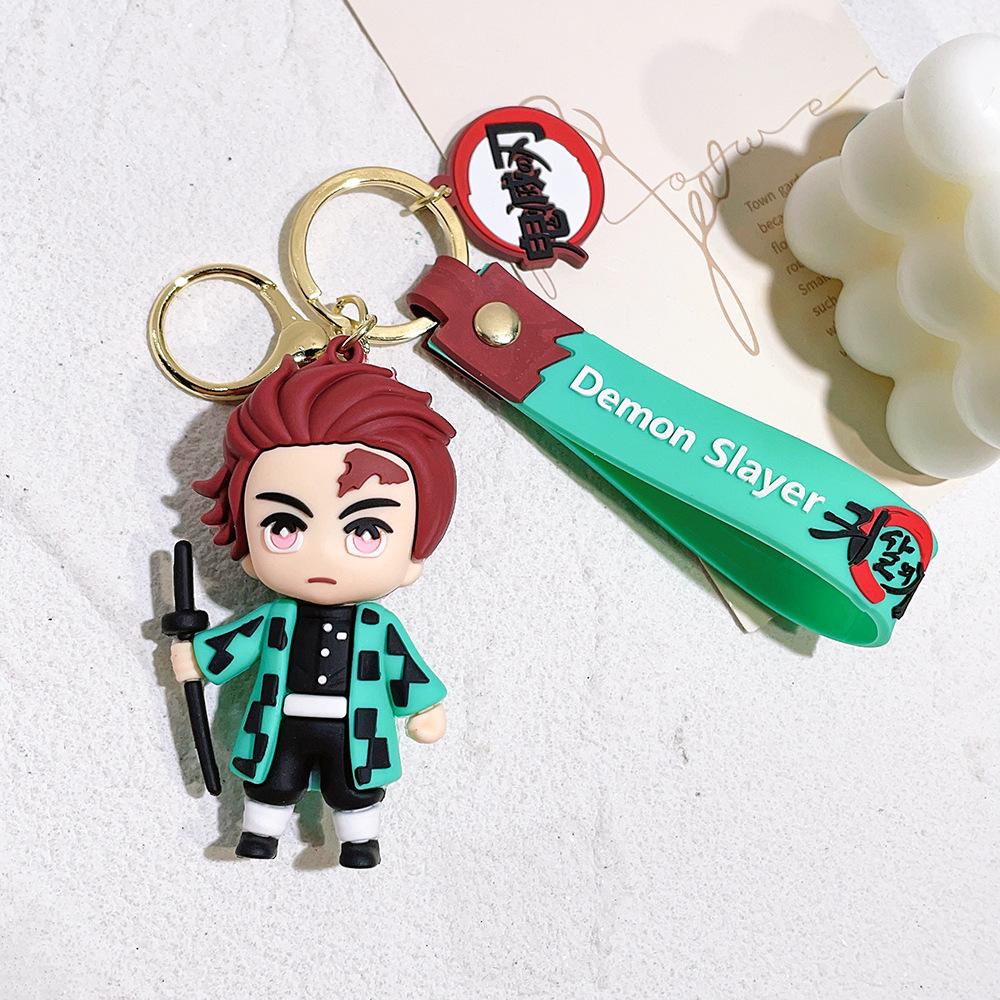 Anime Demon Slayer Keychain Kimetsu No Yaiba Figure Kamado Tanjirou Weapon Pendant Keyring Car Key Holder Fans Gifts