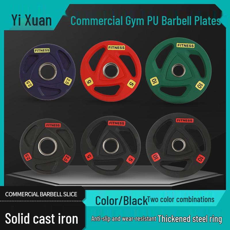 Colored PU Barbell Plates with Rubber Coating and Hand Grips for Weightlifting and Competition