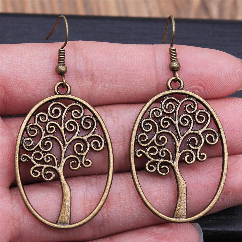 1 Pair Silver Plated Drop Earrings Women Hollow Out Tree Of Life Pattern Round Earring Moda Mujer Jewelry Fashion Pendientes