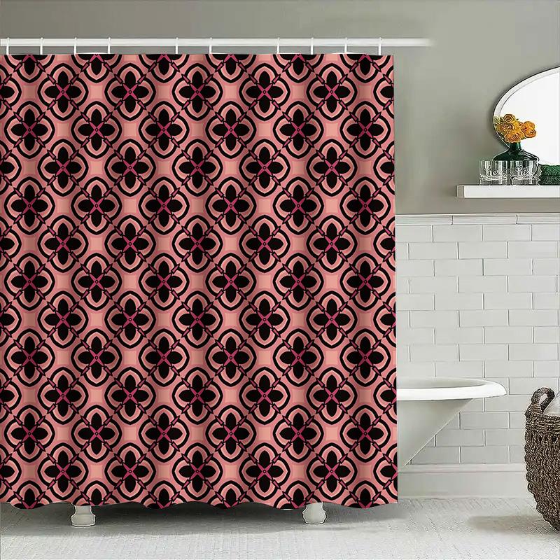 Modern Bath Shower Curtain With Geometric Pattern Pink Black Waterproof Fabric Decorative Bathroom Accessories For Home Decorati
