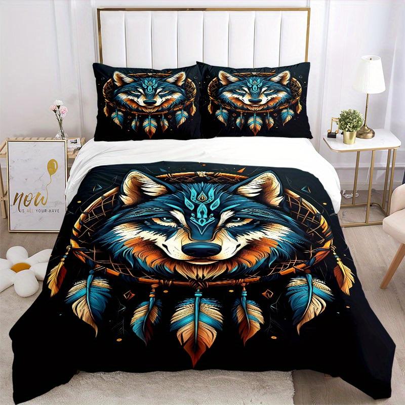 3pcs Wolf Dreamcatcher Soft Comfortable Bedding Set, For Bedroom, Guest Room And Dorm, All - Season Use, High-Definition Printing140
