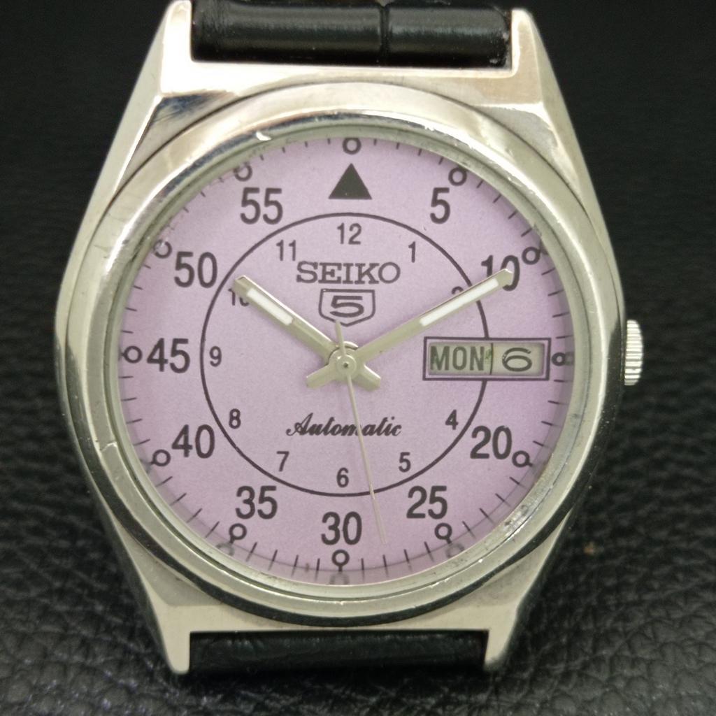 VINTAGE SEIKO 5 AUTOMATIC 7006A JAPAN MENS PURPLE COLOR DIAL WATCH a708529-1