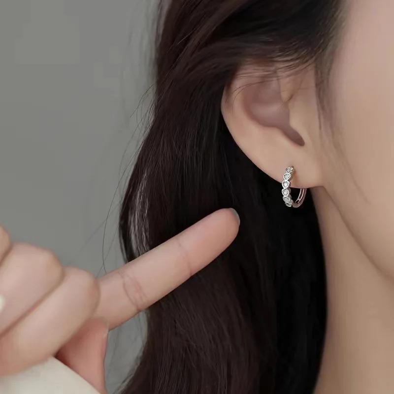 925 Silver Hoop Earrings for Women Simple Heart Zircon Circle Drop Punk Jewelry Party Gifts