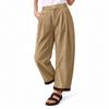 Women's Casual Corduroy Wide Leg Pants, High Waist Pleated Trousers with Back Elastic Waist and Cuffed Hem for Everyday Wear