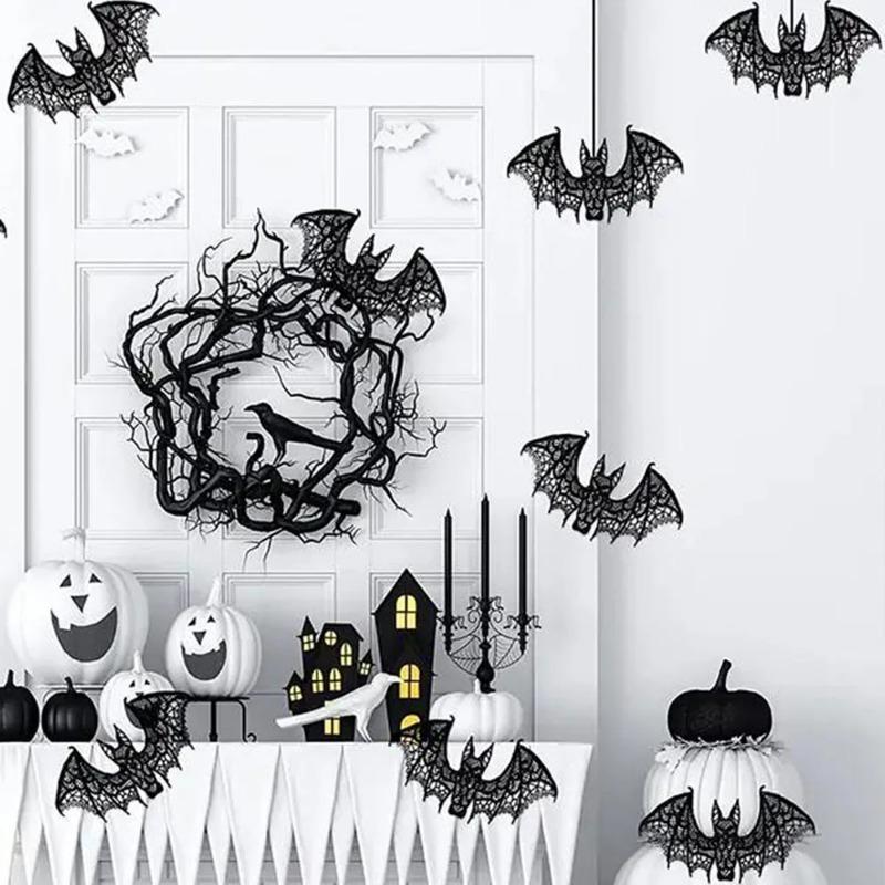 2pc Lace Halloween Bat Ghost Festival Decoration Black Halloween Decoration Accessory for Diy Clothing