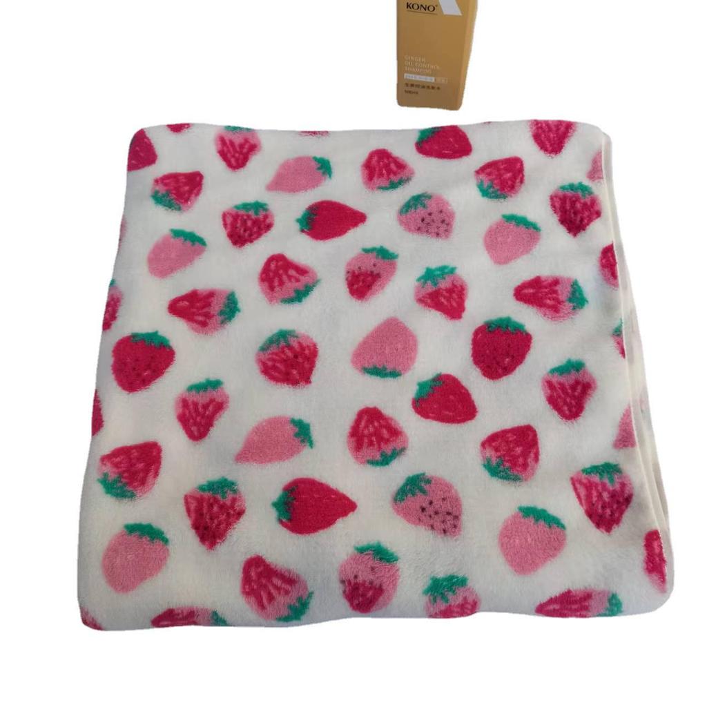 Strawberry Print Coral Fleece Towel Set - Absorbent & Lint-Free for Female Students