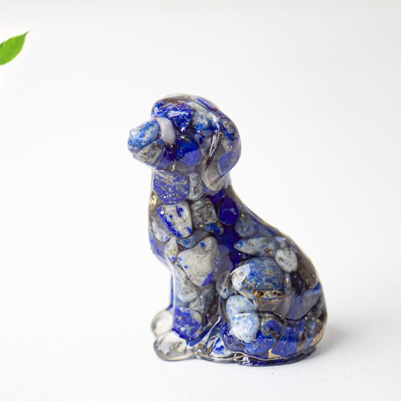 Resin Dog Figurine With Natural Crystal For Office Desk Decor And Home Gift