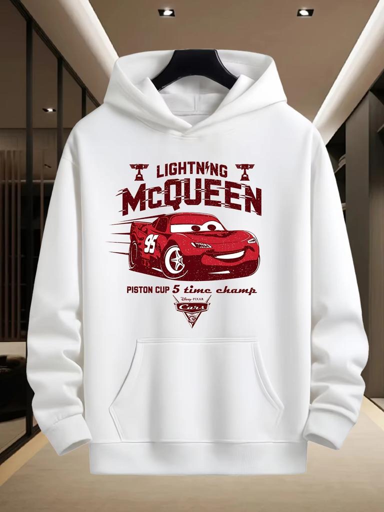 Disney Men's Hooded Sweater Car Story Series Sweatshirt Autumn and Winter Casual White Men's and Women's Top Hoodie