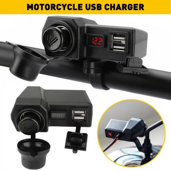 Dual Port Charger USB Power Socket Outlet Plug Waterproof Adapter For Motorcycle
