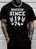 Unisex Summer Cotton Short Sleeve T Shirt Rockin Since 1974 Rock Hand Gesture Print Crew Neck Vintage Rock Music Casual Male Tee
