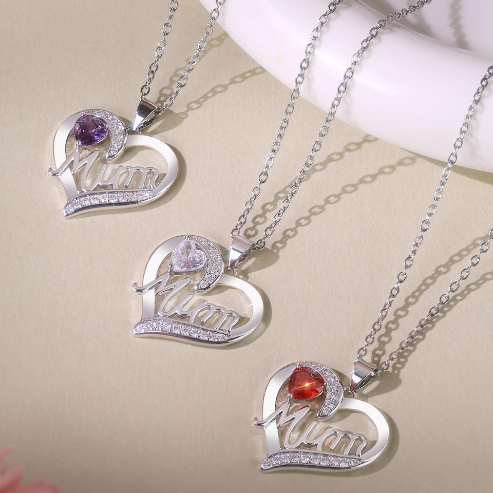 Heart-Shaped Mum Necklace - Fashionable European & American Style, Niche Design, Perfect for Mother's Day Gift.