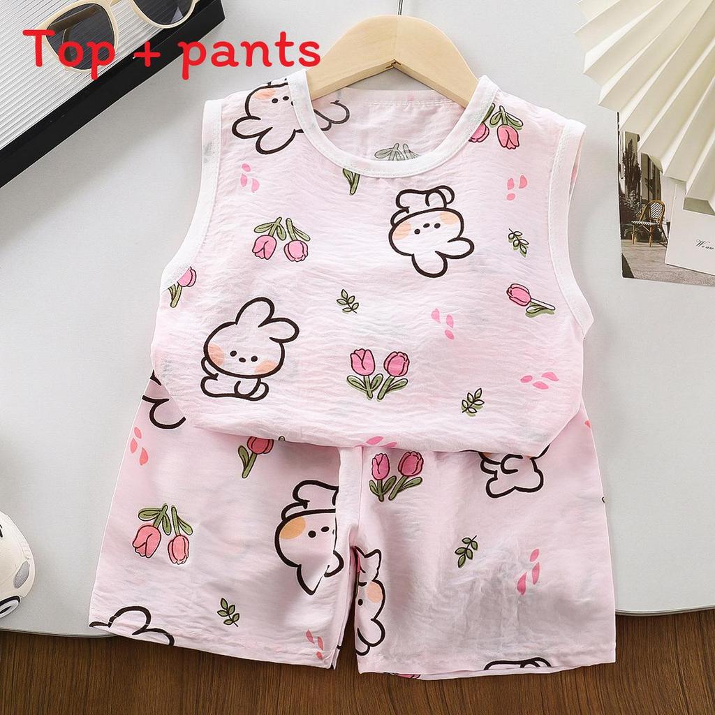 Baby Cartoon Sleeveless Vest And Shorts Summer Set For Toddler Boys And Girls