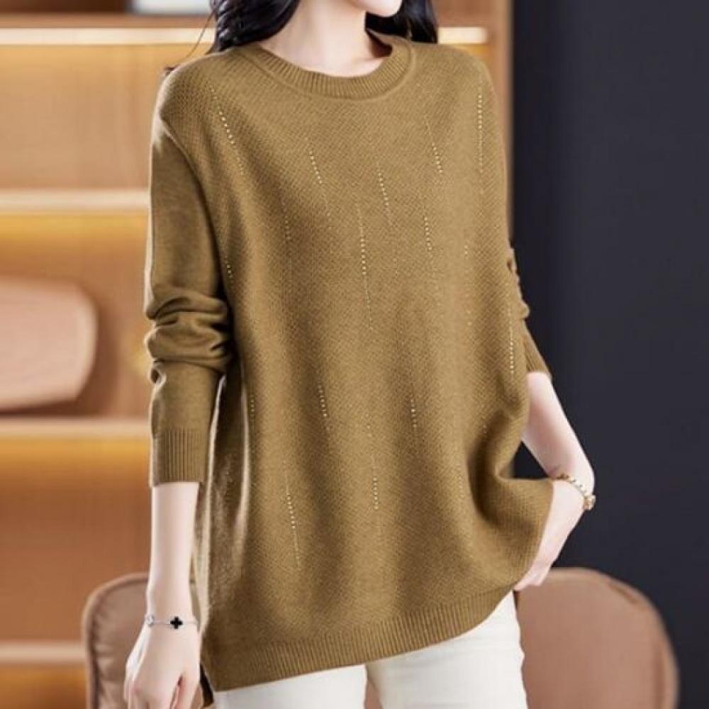 Navava Loose Fit Round Neck Pearl Point Long Sleeve Knit Nk3467