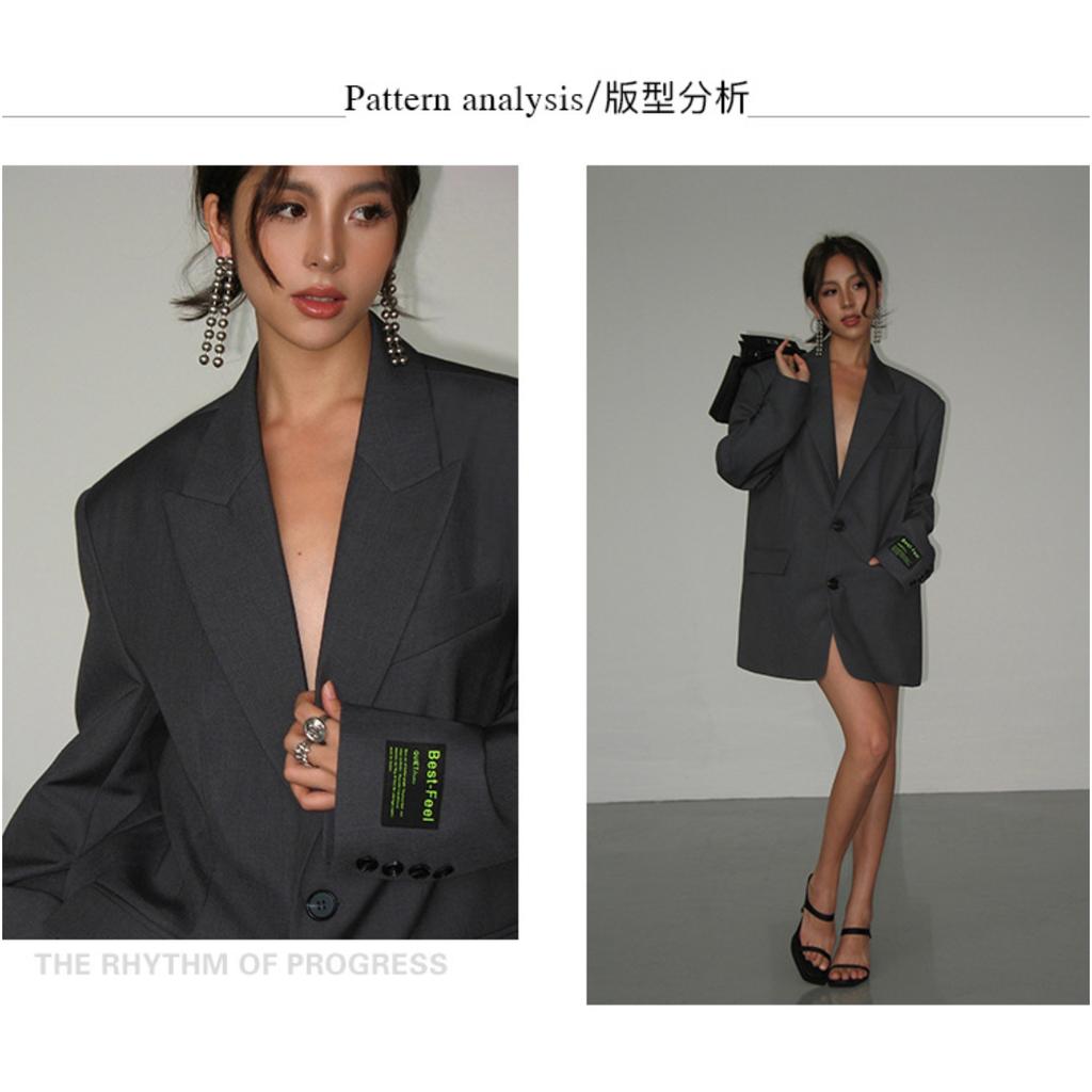 Graue Blazerjacke für Damen, koreanischer übergroßer Retro-Stil, lässiger Anzugmantel für Damen, locker sitzender Vintage-Büro-Blazer, tägliche Outfits