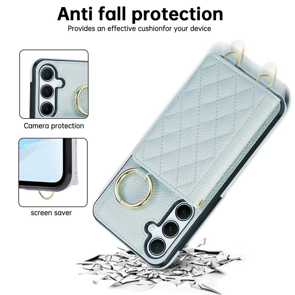 Crossbody Cards Solt Wallet Ring Holder Leather Case For Samsung S25 Ultra S24 Plus S23 S22 A56 A16 A36 A26 Long Lanyard Cover